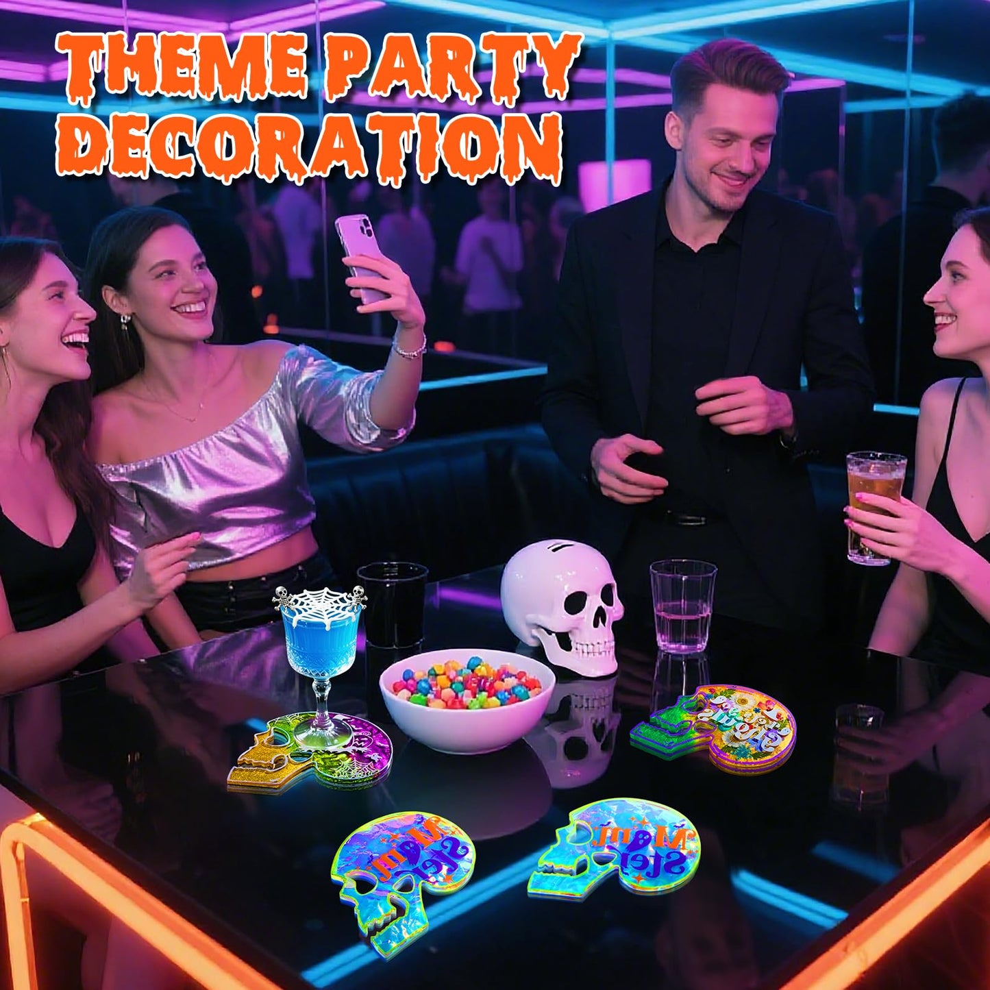 LET'S RESIN 4 Pcs Skull Coaster Resin Molds, Coaster Silicone Molds with Holder, Halloween Coaster Molds for Epoxy Resin, Skull Coasters Decoration for Festival, Ideal Gifts for Crafter and Artist