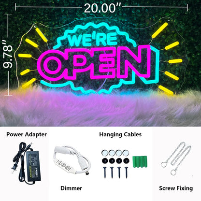 BUIZZEUOIV Open Neon Sign, Large 20'' LED Open Business Sign for Windows Doors, LED Welcome Sign for New Store Opening, USB Powered Grand Opening Light for Cafe Office Retail Shop Restaurant
