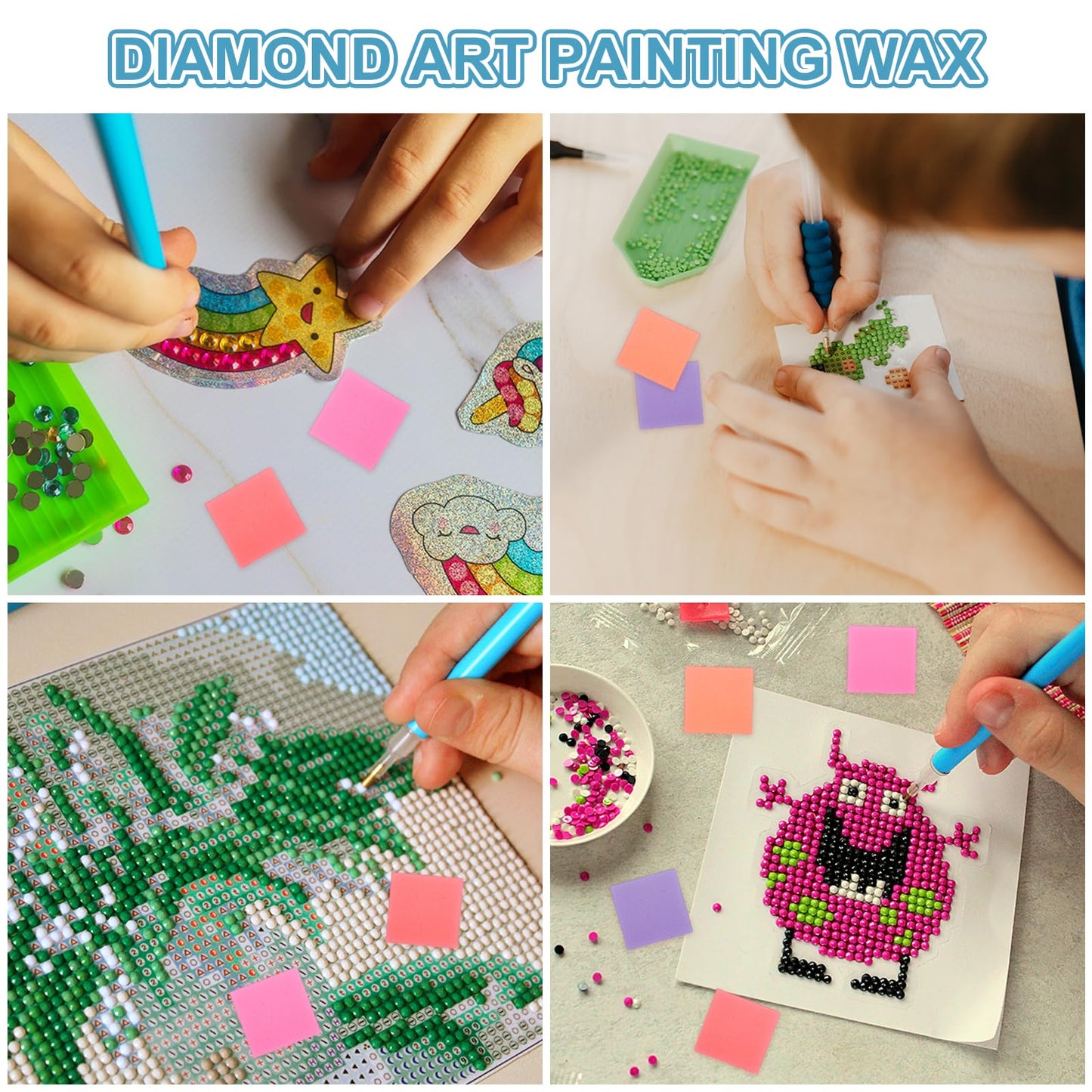 PATIKIL 56PCS Diamond Art Painting Glue Clay Wax 5D Square DIY Diamond Art Refills Glue with Storage Box for Diamond Art Embroidery Mud Supplies Accessories Painting Tool (25mm/1", Pink)