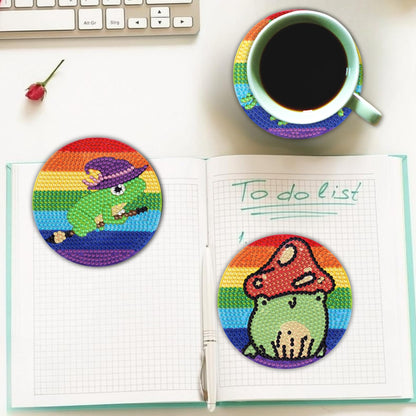 Bulerrylulu 8 Pcs Diamond Painting Coasters Kits with Holder,Diamond Art Coasters Set for Drinks Coffee Table, Gem Painting kit for Beginners Adults DIY Art Craft Gifts Home Decors (8pcs Frog)