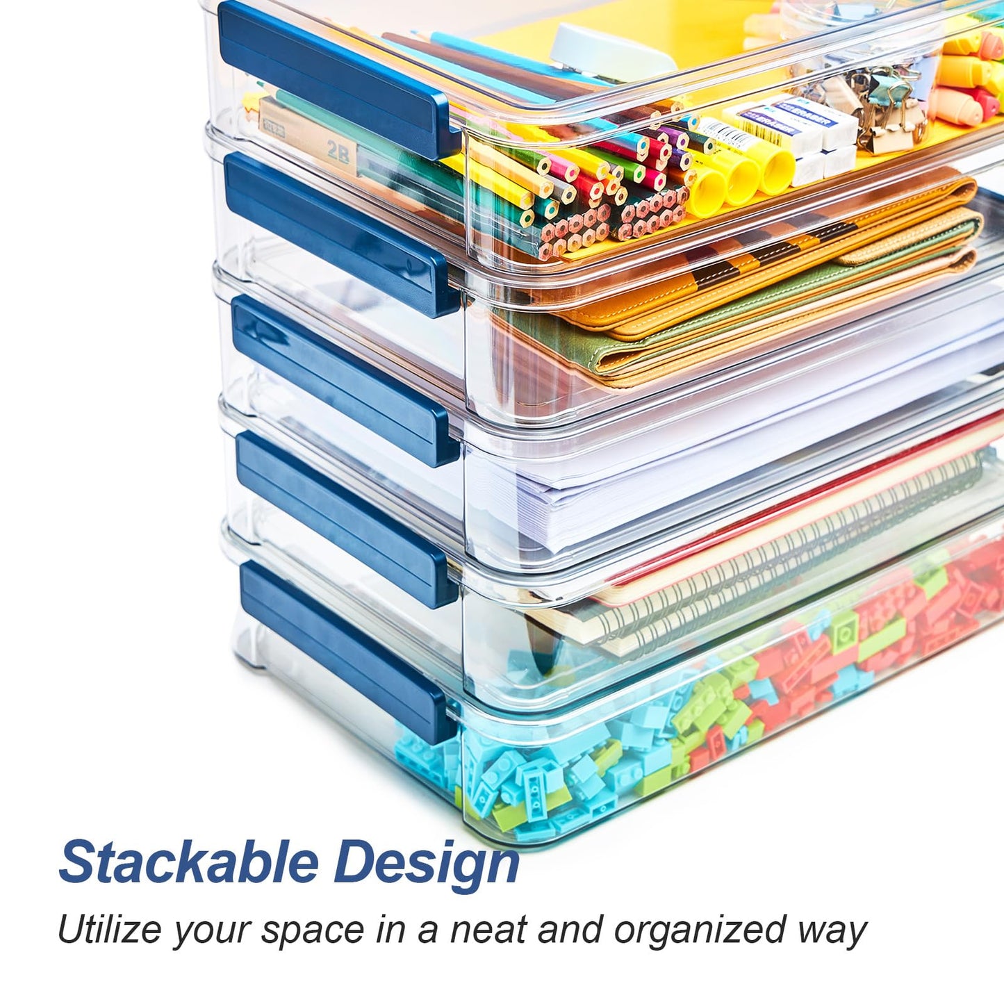 CATOOMUU 2 Pcs 5.5qt 9 x 13 Plastic Portable Project Case With Snap-Tight Latch Clear Stackable Storage Box With Lids Organizer Container For A4 File Photo Documents Scrapbook Craft Art Supplies