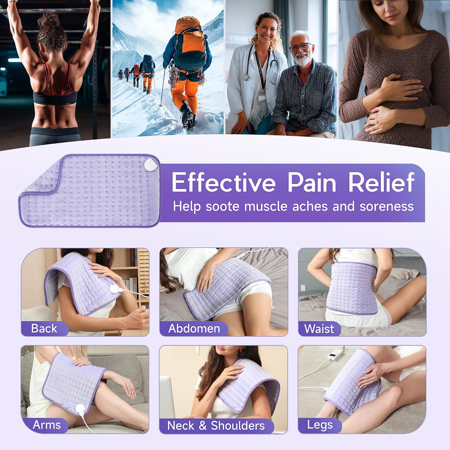 Large Heating Pad for Back Pain Relief, Electric Heating Pad for Neck and Shoulders, Auto Shut Off, Fast Heat, Christmas Gifts for Women Men, Birthday Gifts for Mom Dad (17'' x 33)