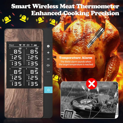 PRAVETTE Wireless Meat Thermometer-Multi Sensors Digital Food Thermometer with Ultra-Thin Probes, Accuracy Smart Bluetooth Meat Thermometer for Steak, BBQ, Oven, Grill, Smoker (4 Probes)