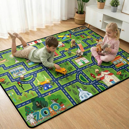2.5x4 Kids Car Rug Play Mat Feet City Life Road Traffic Carpet for Bedroom Playroom Non Slip Backing Washable Floor Mat