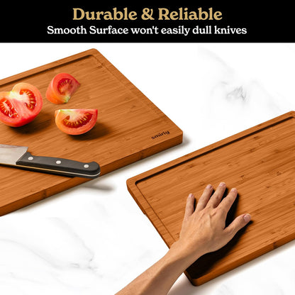 SMIRLY Large Bamboo Cutting Board for Kitchen, Wooden Board with Juice Groove