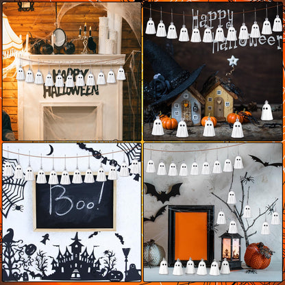 Tigeen 12 Pcs Halloween Hanging Ornaments Cute Ghost Decoration Halloween Tree Decoration Plastic Decorative Mini Ghost Ornaments for Home Tree Party Supplies (Cute,White)