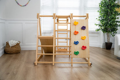 Avenlur 7-in-1 Indoor Playset for Kids 2-6 with Slide, Climbing Wall, Ladder, Net, Bars, Swing, Ring - USA
