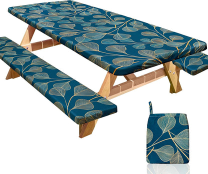 HobbLab Rv,72in,Blue-gray Picnic Table Cover with Bench Covers Portable Table Cloth Built-in Storage Pocket Fitted