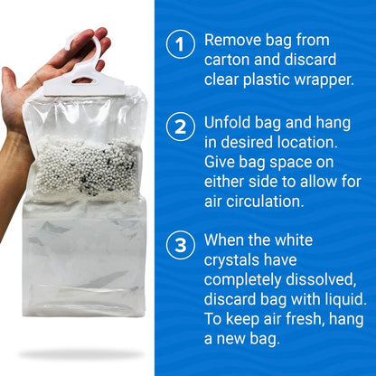 4 Pack Moisture Absorber Hanging Bags, Boat Dehumidifier with Charcoal, Unscented, Removes Dampness and Musty Odors, Ideal for Basement, Closet, Home, Car, RV, and Boating