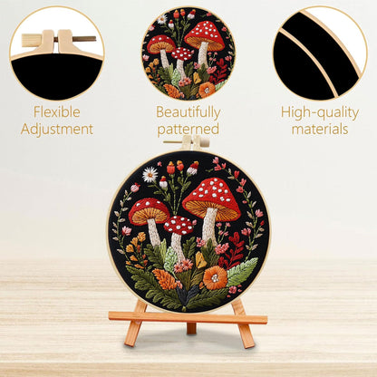 SCECALA 4 Pack Mushroom Embroidery Kit - Botanical Flower Floral Hand Embroidery Kit for Beginners with Pattern, Complete Cross Stitch Supplies DIY Craft for Adults Sewing Hobby, 1pc Hoops