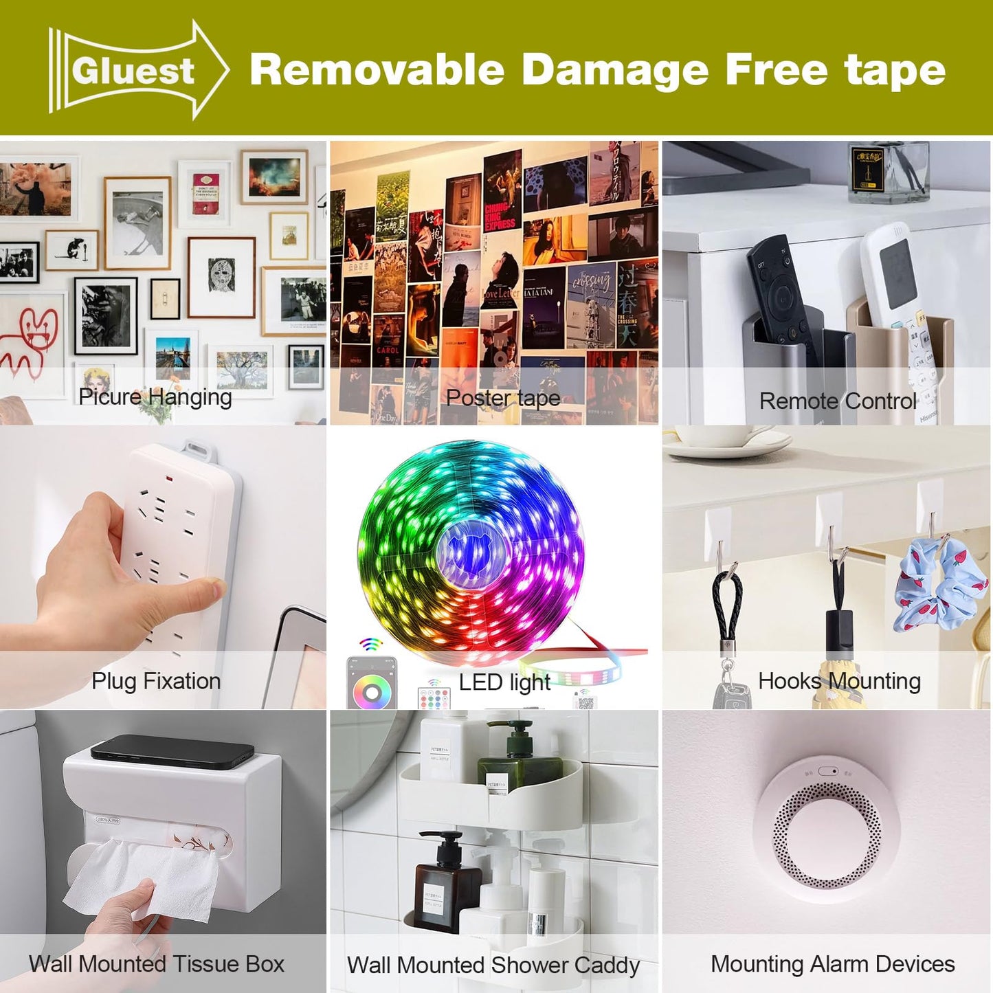 Double Sided Tape Heavy Duty, 1IN x 16.5FT Removable Mounting Tape, No Damage Wall Tape Damage Free Picture Hanging Strips, Strong Adhesive Strips Foam Tape for Poster Art Craft Home Office Decor