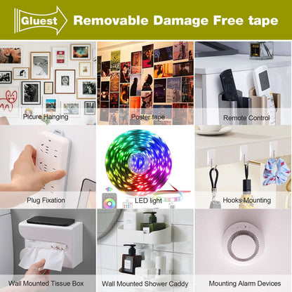 Double Sided Tape Heavy Duty, 1IN x 16.5FT Removable Mounting Tape, No Damage Wall Tape Damage Free Picture Hanging Strips, Strong Adhesive Strips Foam Tape for Poster Art Craft Home Office Decor