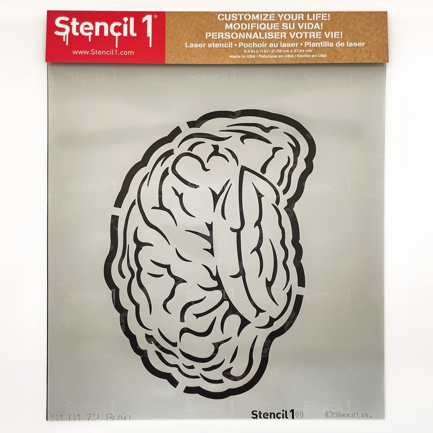 Stencil1 Brain Stencil Durable Quality Reusable Stencils for Painting - Create Stencil Crafts and Decor - Decor on Walls Fabric & Furniture Recyclable Art Craft - 8.5" x 11"