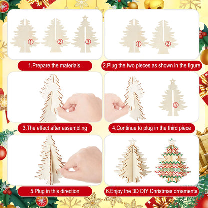 Chunful 36 Pcs Christmas Tree Wooden Crafts DIY 3D Christmas Tree Sign Xmas Unfinished Wood Cutouts Crafts Ornaments Blank Wooden Slices Hanging Decoration for Xmas Holiday Tabletop Gift