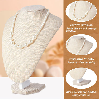 Huquary 6 Pcs Jewelry Display Set Necklace Display Stand T Bar Bracelet Holder Jewelry Bust for Home Store Trade Show(Linen)