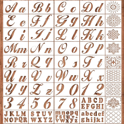 Large Alphabet Mandala Stencils – 2 & 4 Inch Reusable Upper & Lowercase Letters, Numbers, 45PCS Templates for Calligraphy, DIY Painting, Journals, Wood & Fabric Art