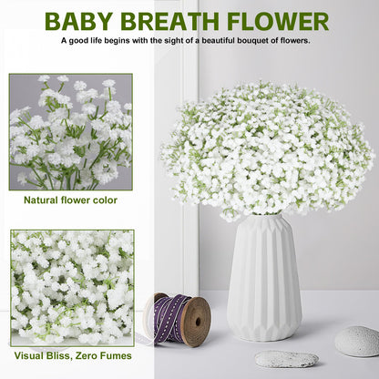 Suaycy 30 Pcs Babys Breath Artificial Flowers, 17.7" Real Touch White Gypsophila Bouquet, Fake Baby Breath Bulk for Wedding Centerpieces, Party, DIY Floral