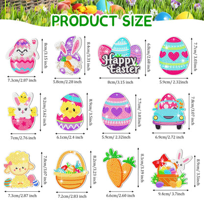 Frienda 24 Pcs Easter Diamond Painting Kits Easter DIY 5d Diamond Painting Keychains by Numbers Arts and Crafts for Adult Decorative Bunny Egg Ornament Decoration