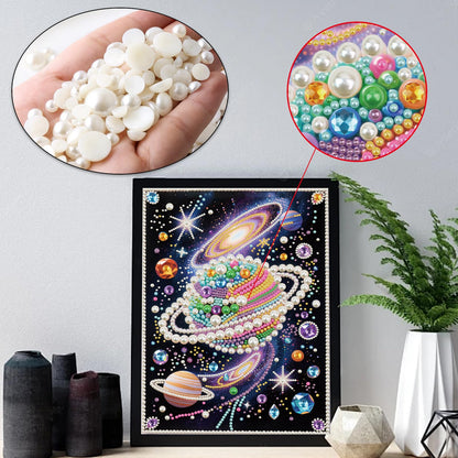WSLWXSHM Pearl Diamond Painting Kits for Adults Universe, 5D Special Shape Diamond Art Kits for Beginners, Crystal Rhinestones Diamond Painting for Home Wall Decoration Gift 12×16inch/30×40cm Planet