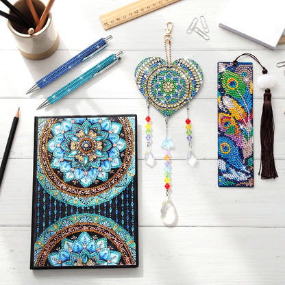 ForraFun Diamond Art Notebook for Adults Diamond Painting Journals Notebooks 5d DIY Diamonds Notebook Painting Kit with Diamonds Ballpoint DIY Bookmark & Wind Chime for Crafts Gift(Mandala)