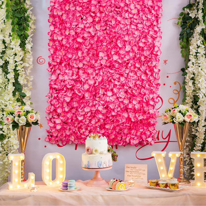 GOUZIBHD 24 X 16 Pink Faux Roses Artificial Flower Backdrop for Wall Decor, Artificial Flower Wall Panel Background, Flower Wall Mat Party Wedding Home Decoration(Size:12PCS)
