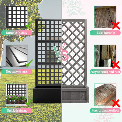 Metal Raised Garden Bed with Trellis for Climbing Plants, Vegetable, Vines,Metal Planter Box with Trellis 71"x47"x16",Trellis with Planter Box & Privacy Screen(Black)