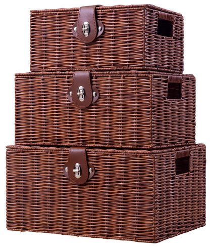 Homepeaz Set of 3 Woven Wicker Storage Basket Box with Lids & Lock, Built-in Carry Handles, Multifunctional Storage Organizer for Nursery, Baby, Clothes, Toys, Books, Large/Medium/Small Size (Natural)