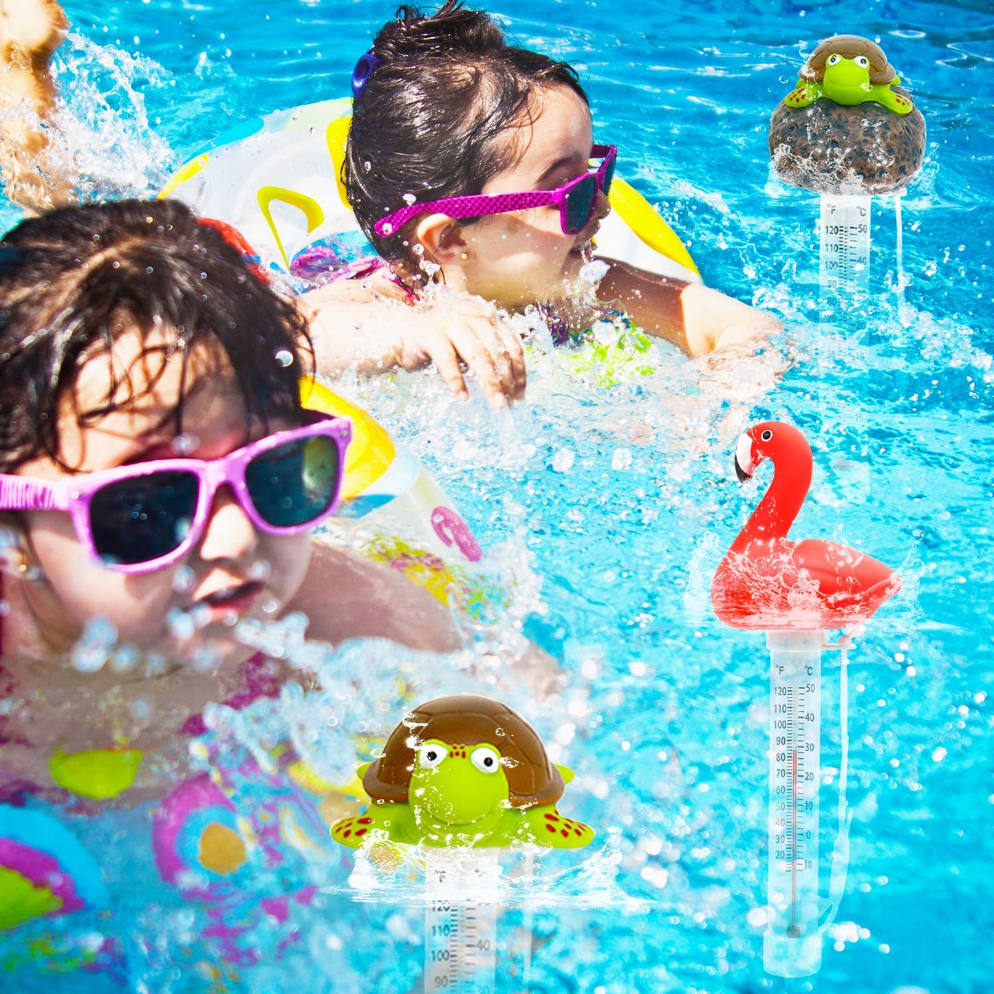 XY-WQ Floating Pool Thermometer, Large Size Easy Read for Water Temperature with String - Swimming Pools, Spas, Hot Tubs, Ponds (Flamingo)