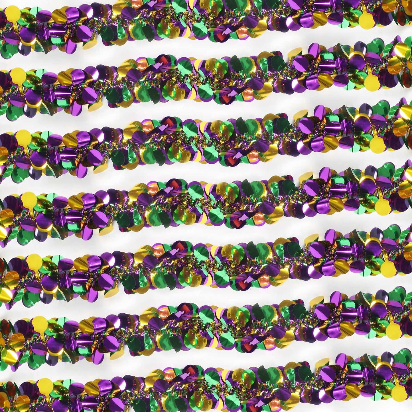 Ohiyoo 100 Feet Mardi Gras Tinsel Garland Gold Green Purple Garland Mardi Gras Christmas Tree Tinsel Metallic Twisted Hanging Streamer for Oktoberfest Birthday Party Decoration