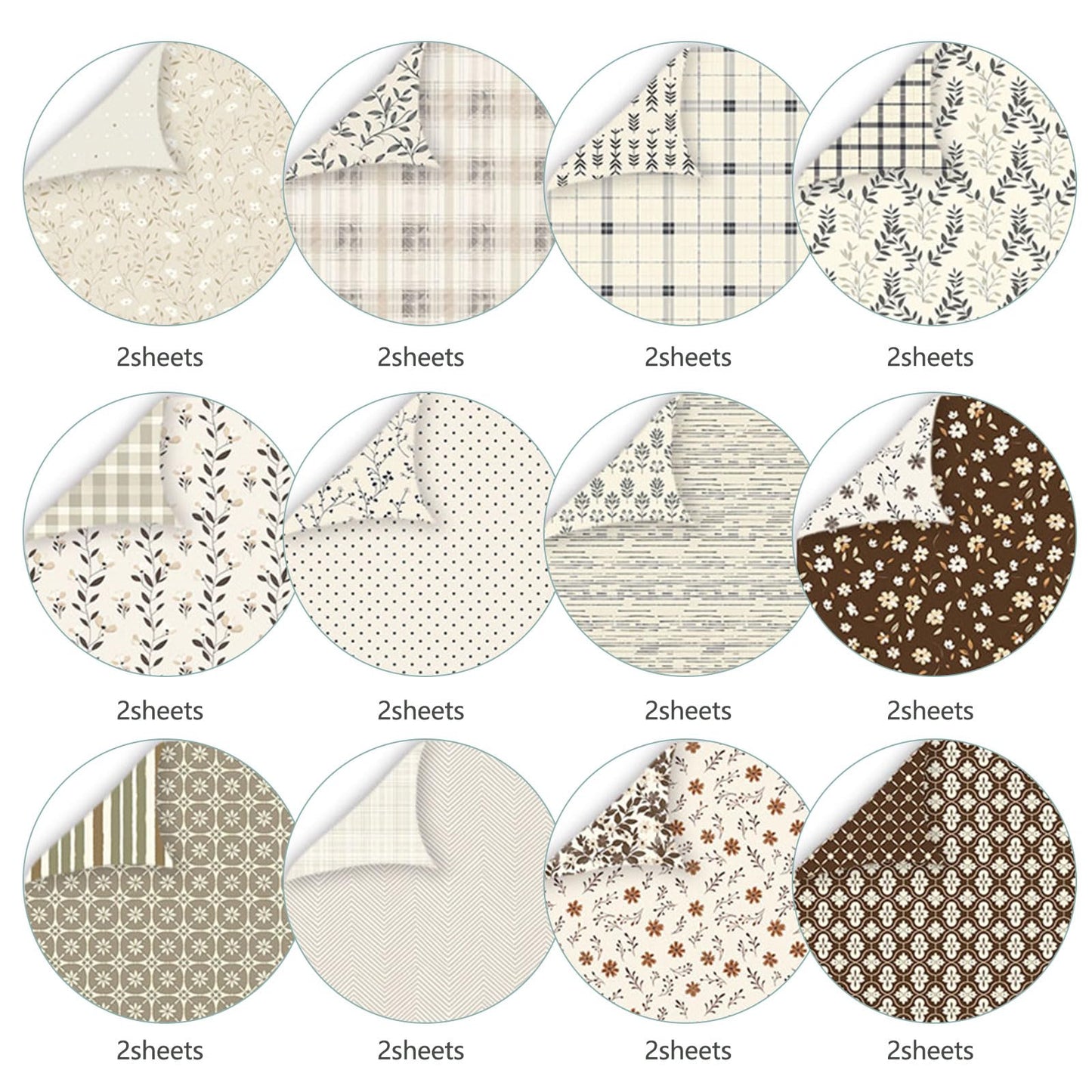 MerwDeeyt Scrapbook Paper 12x12 In and 6x6 In Pack, Spring Floral Patterned Paper for Scrapbooking, 48 Sheets Double Sided Decorative Craft Papers for Card Making Journaling Decor (Beige)