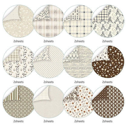 MerwDeeyt Scrapbook Paper 12x12 In and 6x6 In Pack, Spring Floral Patterned Paper for Scrapbooking, 48 Sheets Double Sided Decorative Craft Papers for Card Making Journaling Decor (Beige)