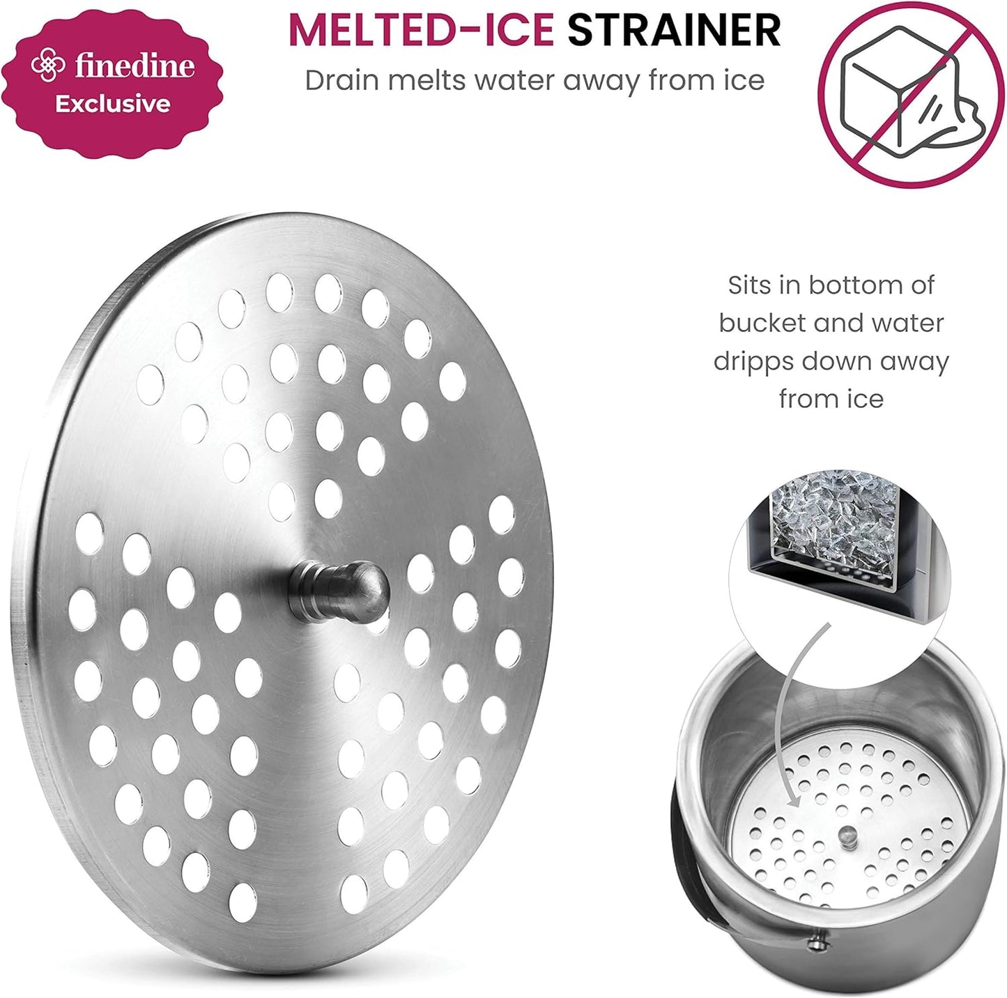 FineDine Double-Wall Stainless Steel Insulated Ice Bucket - 3 Liter with Lid & Ice Tong for Home Bar
