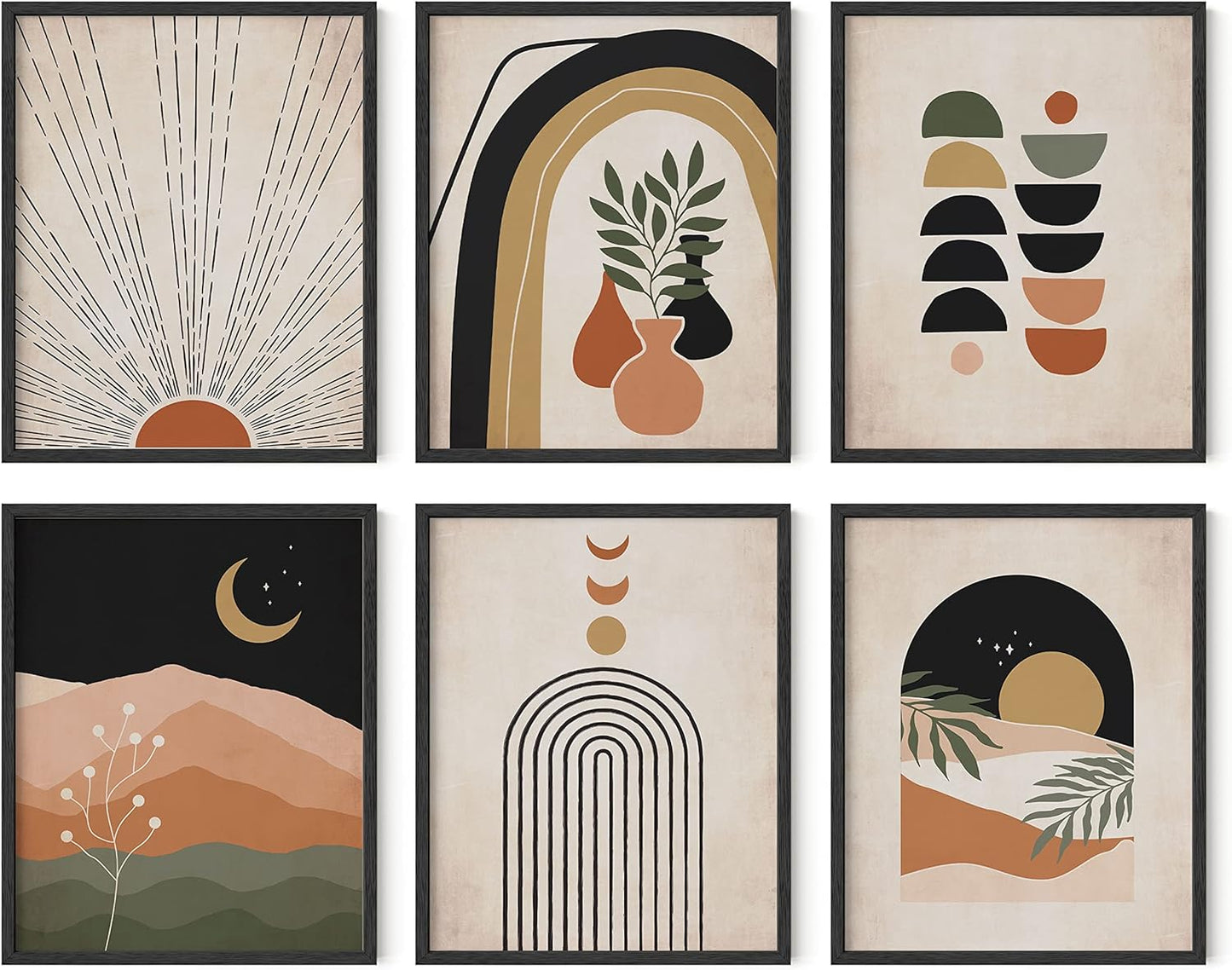 HAUS AND HUES Boho Prints Neutral Wall Art, Set of 6 Mid Century Modern Aesthetic Prints for Wall Decor, 8x10 UNFRAMED