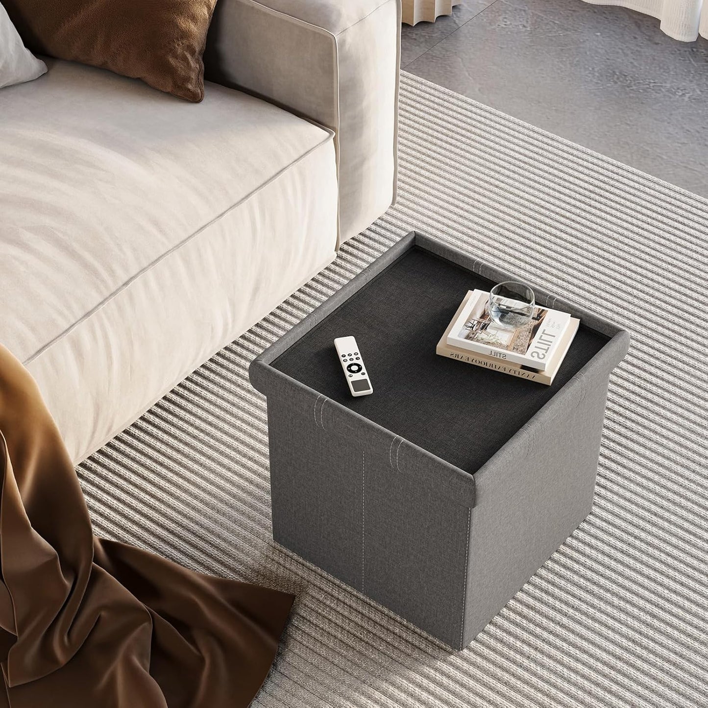 15 inches 300lbs, YOUDENOVA Storage Ottoman Cube, Foldable Storage Boxes, Padded Seat for Dorm Living Room, Support