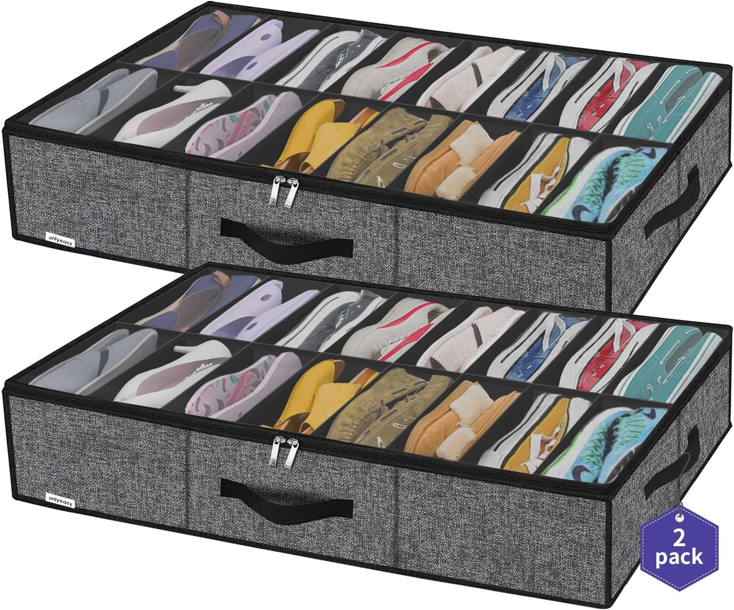 16 32 Closet, 37.7x 23.6x 5.9 inch, MXBUBS16P2 Onlyeasy Sturdy Under Bed Shoe Storage Organizer with Handles and Clear