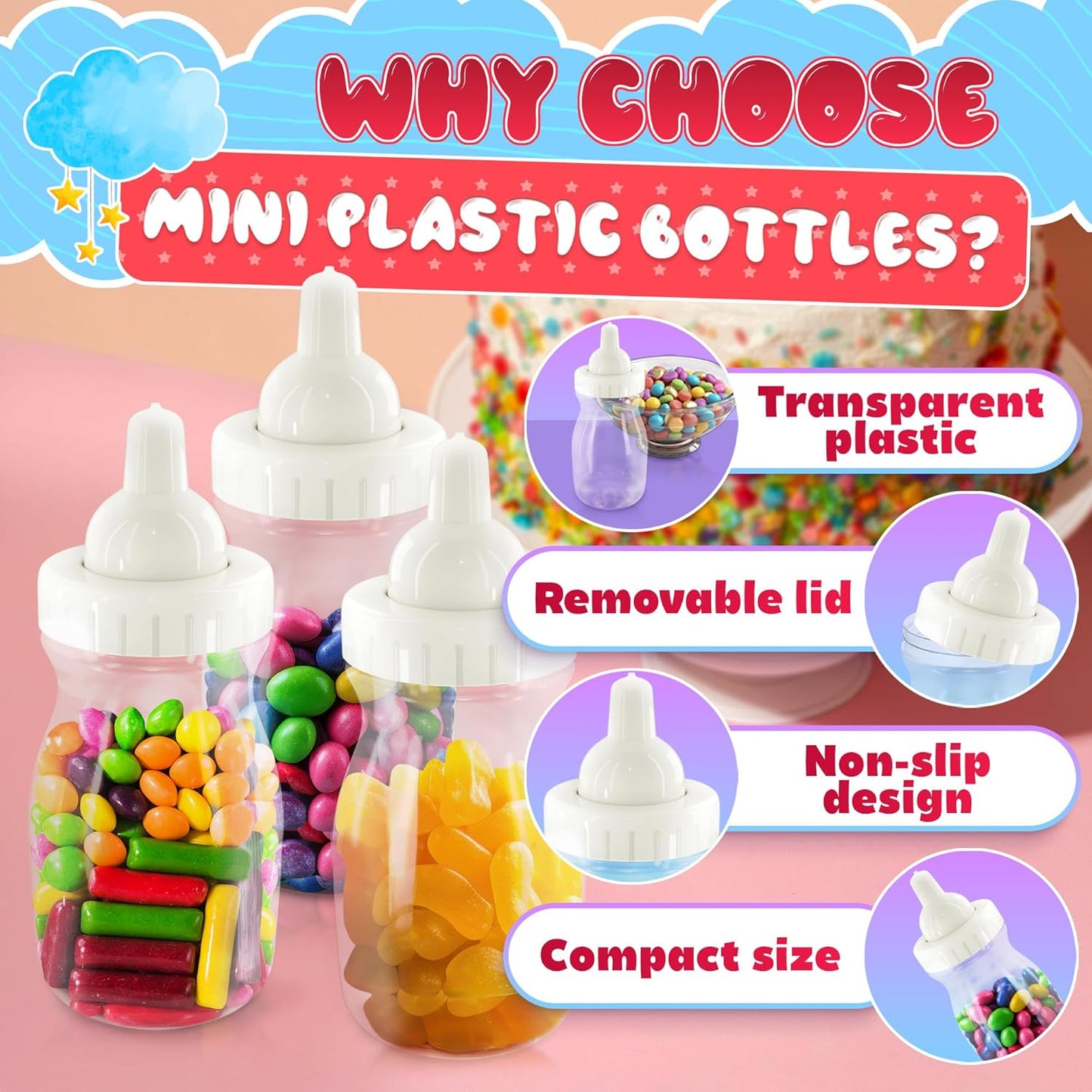 Baby Bottles for Baby Shower Game - 24 Pcs Clear Plastic Mini Bottles for Fun Bottle Chug Game