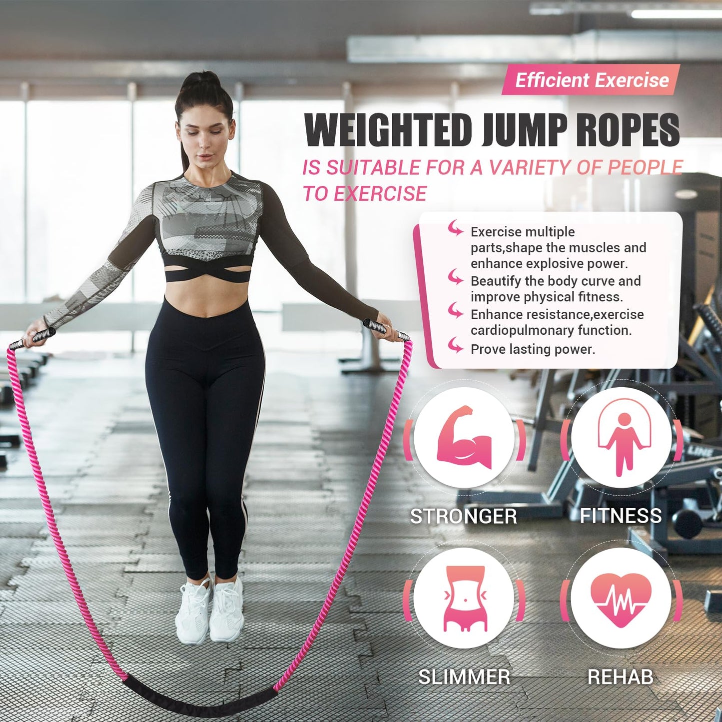 Weighted Jump Rope for Women, 1.25LB Heavy Skipping Rope for Exercise with Training Poster, 9.2FT Weight Fitness Jump Rope for Improve Strength, Building Muscle & Total Body Workout Equipment