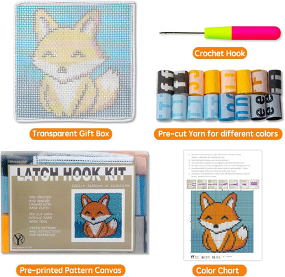 Latch Hook Kits for Kids Adults DIY Rug Tapestry Kits with Printed Canvas Embroidery Kits Festival Christmas Gifts Home Decoration (Cat)