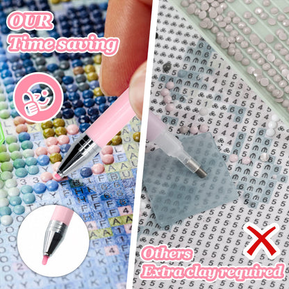 ZYNERY 34 Pcs Diamond Painting Pens Kit, 2 Pcs Refillable Wax Pen with 32 Pcs Wax, Rotating Glue Point Drill Pen for Nail Art, Diamond Art Accessories and Tools, Quickly Pick Up Beads Gem (Pink&White)