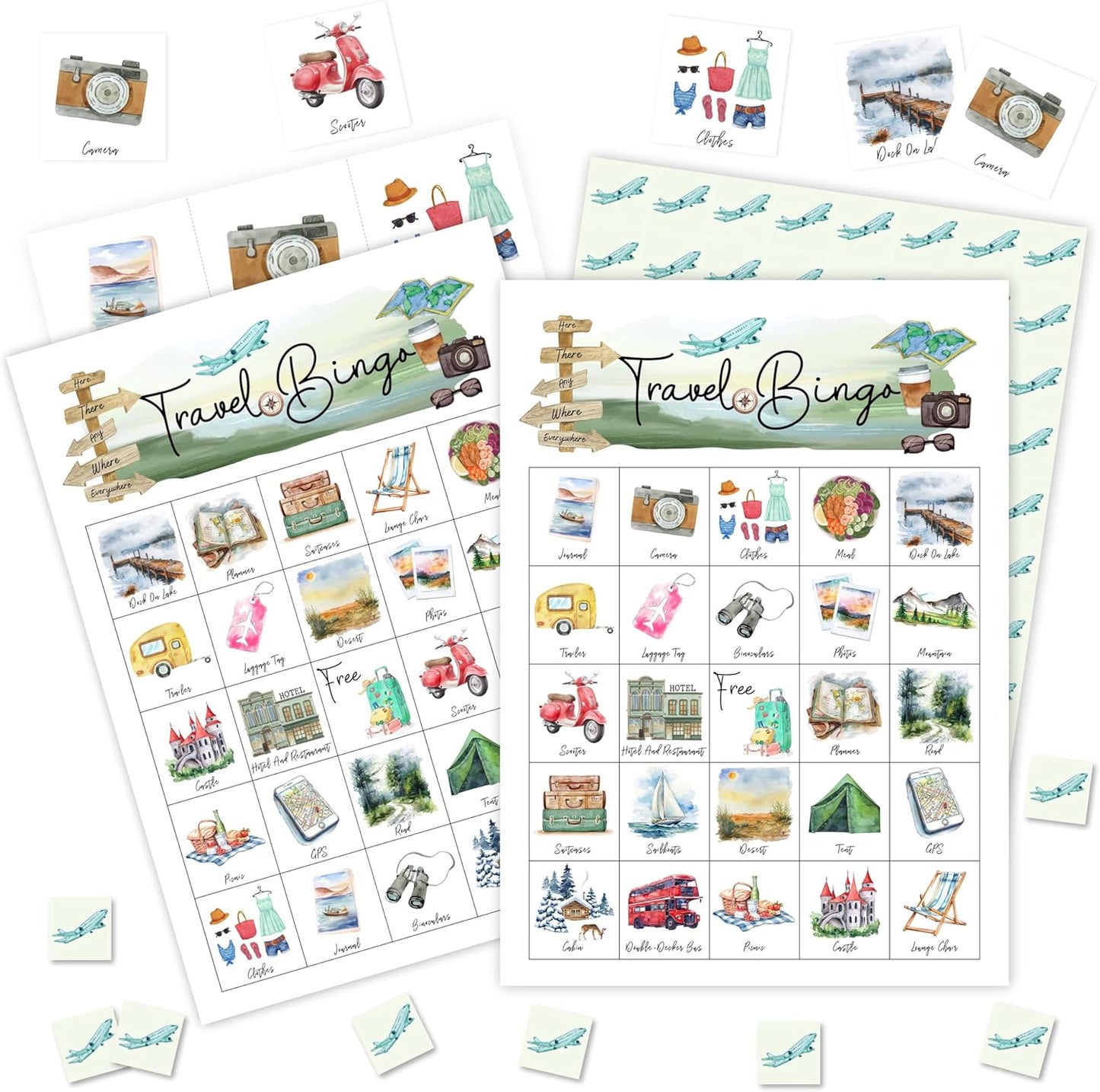 Fahdatzh -05, Travel Games Bingo Cards, Journey Theme Bingo Game, Trip Game for Family Friends Large Multiplayer Group