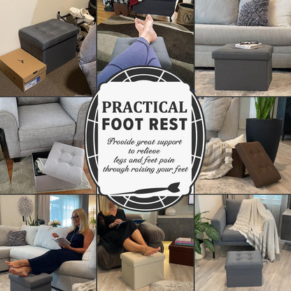 16X12X12IN LINMAGCO Ottoman Storage Ottoman with Storage Small Foot Rest Stool Under Desk Stool Short Folding Footrest