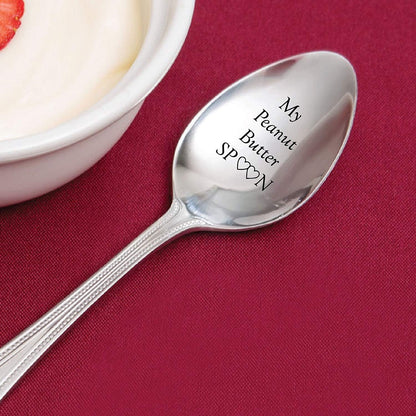 My Peanut Butter Spoon - Engraved Stainless Steel Spoon with Two Little Heart - Unique Gifts for Boy Girl Mom Dad Kids
