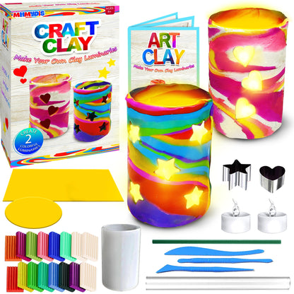 MHMYDIS Make Your Own Clay Luminaries - Clay Lanterns Making Kit Activity for Boys Girls Age 6 7 8 9 10 11 12 Year Old and up - Arts and Crafts Kit for 8-12 Year Olds