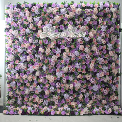 UYCVT Artificial Flower Wall Backdrop Panels,Purple Rose Handmade Romantic Large Wedding Backdrop 3D Floral Wall Fabric Flower Wall for Party Bridal Wedding Backgroun-200 * 200cm/6.56 * 6.56FT