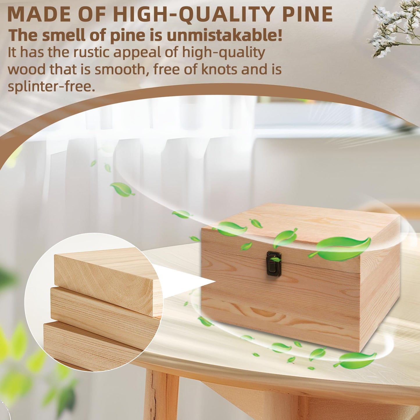 VIKOS Products 10.71x8x5.66-Inch Unfinished Wooden Box with Hinged Lid & Front Clasp for DIY Art Project Crafts Woodcraft Keepsake - Easy to Stain Paint Wood Burning