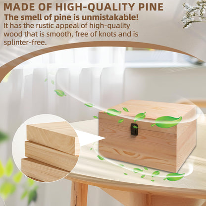 VIKOS Products 10.71x8x5.66-Inch Unfinished Wooden Box with Hinged Lid & Front Clasp for DIY Art Project Crafts Woodcraft Keepsake - Easy to Stain Paint Wood Burning