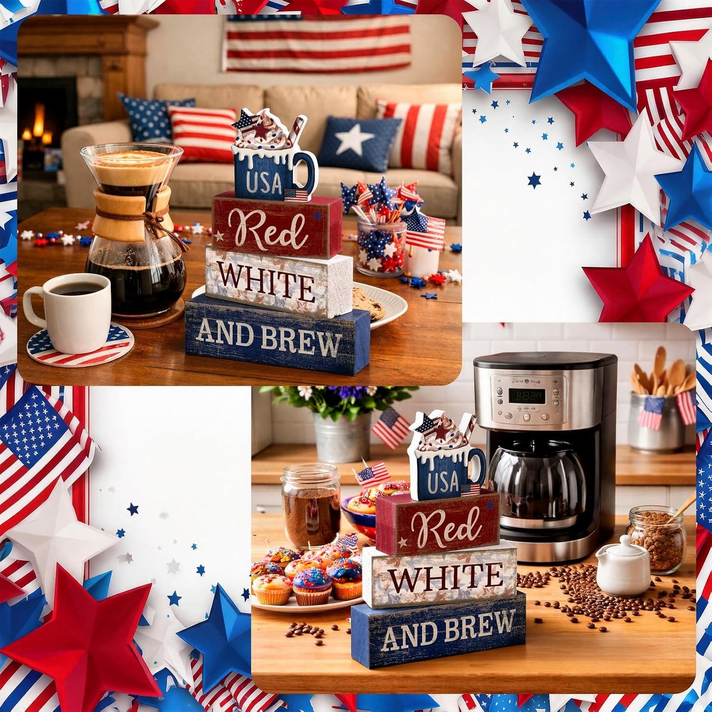 4 4th 250th CroBlissful Pcs of July Decorations Patriotic Memorial Day Tabletop Decoration Red White Blue Table