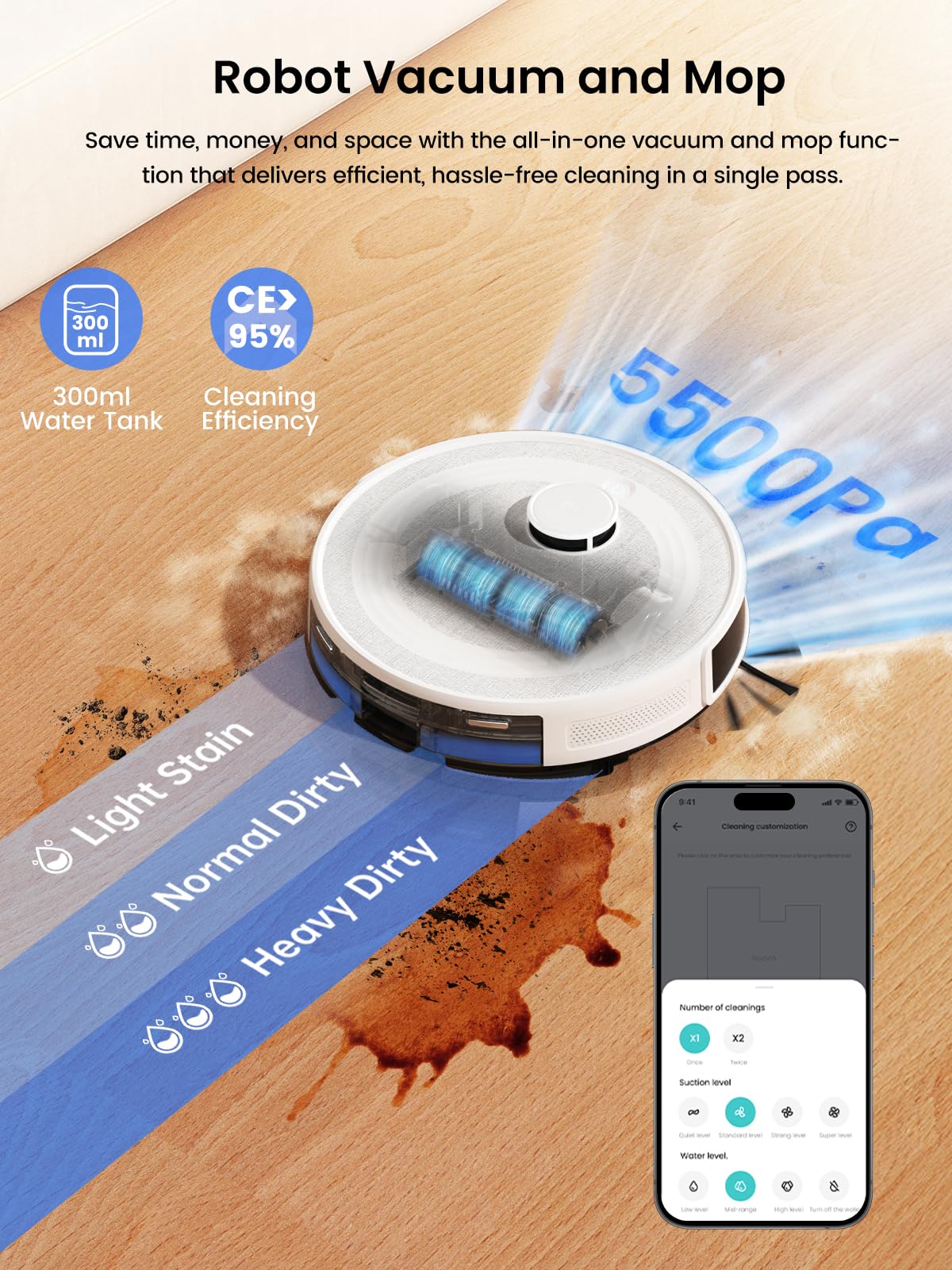 Lefant LiDAR Robot Vacuum and Mop, 450ml Visible Dustbin, Upgraded 190° PSD Obstacle Avoidance, Customized Cleaning, Multi-Floor Mapping, 150 Mins Runtime, WiFi/Alexa/APP, Pet Hair & Carpets, M330 Pro