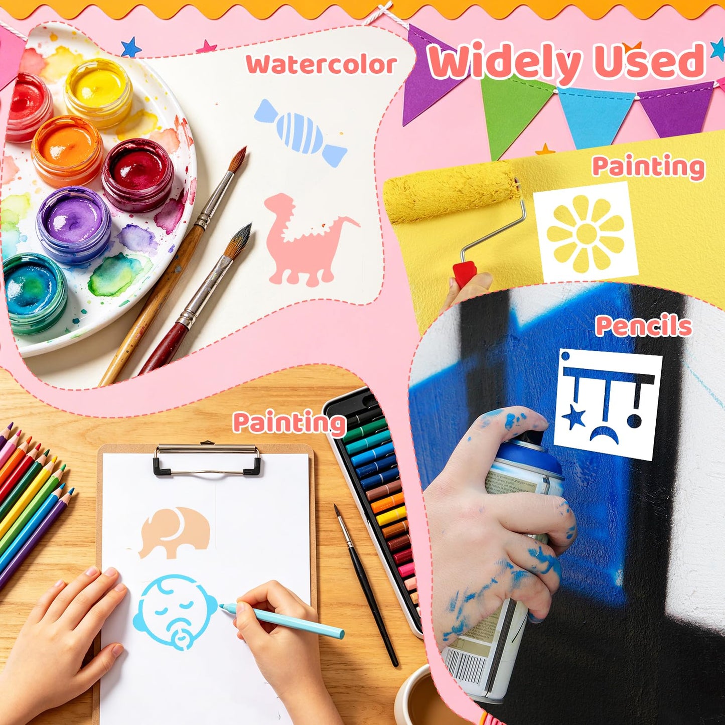 Estedro 100Pcs Small Stencils for Crafts 1.5 Inch Reusable Cute Stencils for Painting Wall Stencil for Drawing Art Plastic Drawing Templates on Wood Canvas Fabric Home Decor (Letter Baby Shower)