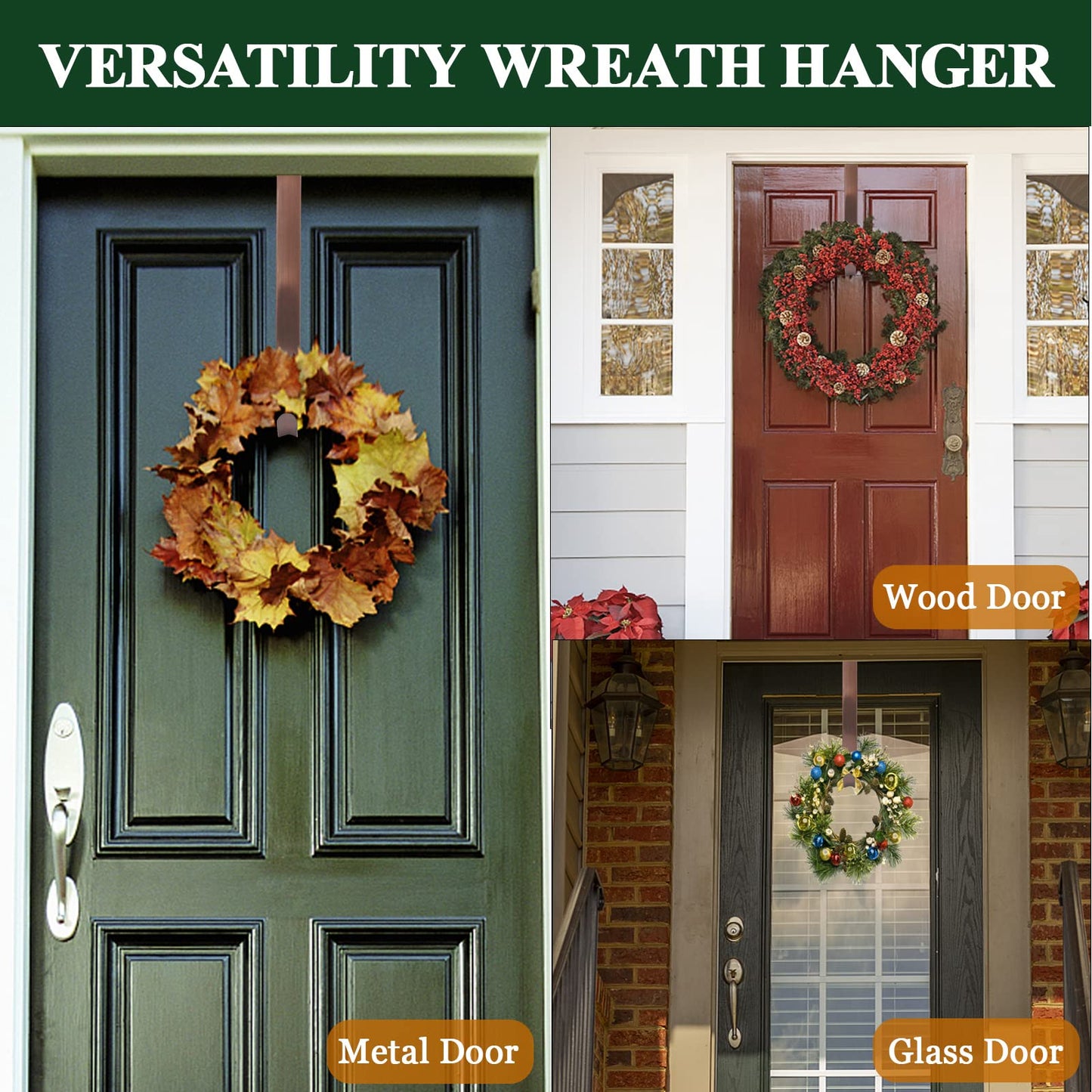 ZMCINER Wreath Hanger for Front Door, Adjustable Wreath Hanger from 15 to 25 Inches, 20 lbs Larger Door Upgrade Christmas Fall Wreaths Decorations Hook (Bronze)